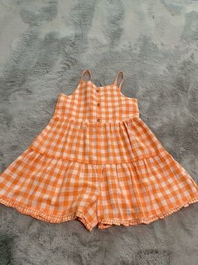 Carters Orange Gingham Kids Romper Dress - Lightweight Summer Style